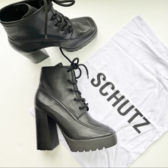 SCHUTZ Taliani Black Leather Lace Up Platform Boots 8 - Picture 9 of 10